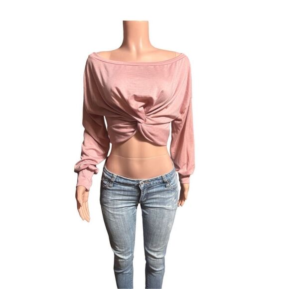 Fashion Nova pink tie front long sleeve top M - Picture 2 of 5